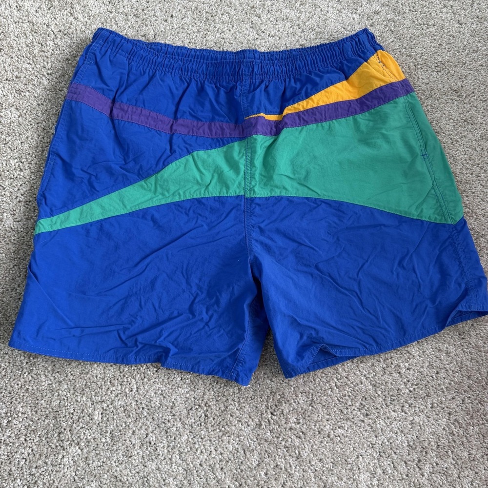 Vintage Colorblock Swim Shorts Mens XL Multicolor Mesh Lined Trunks Beach